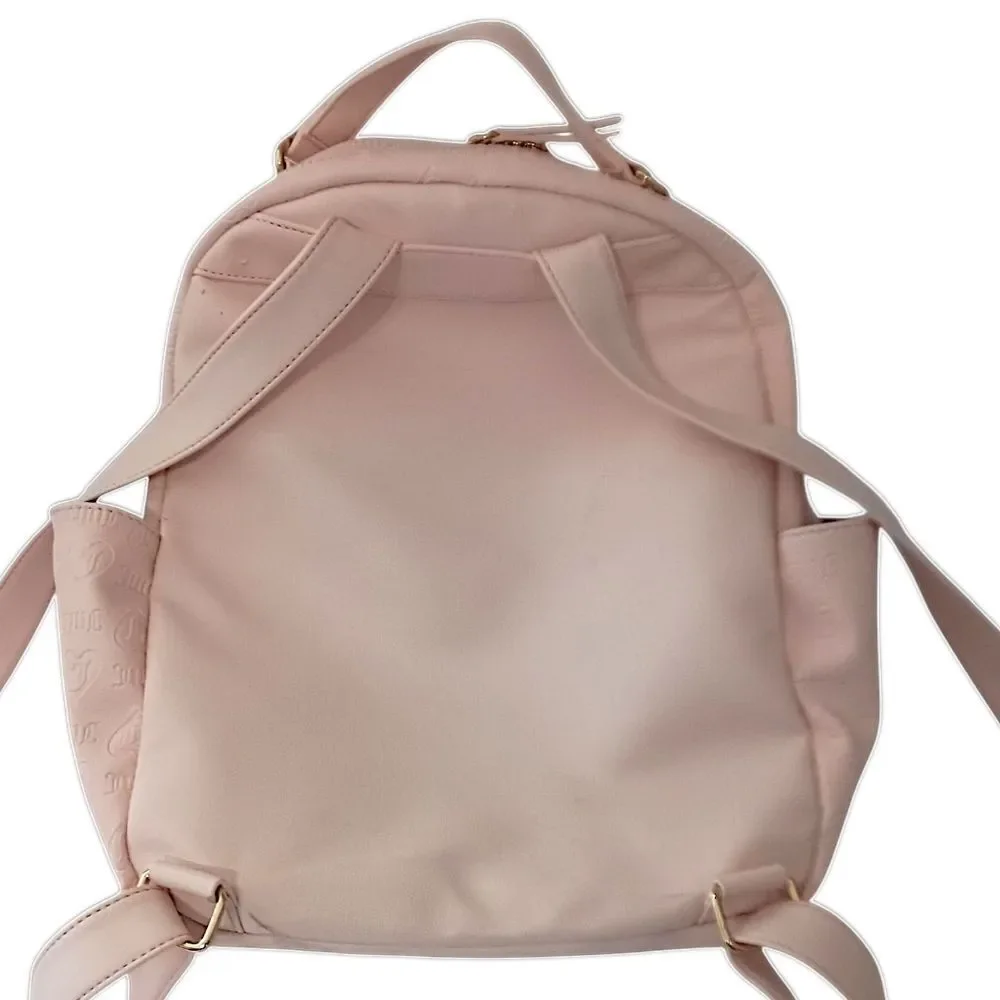 Juicy Couture Pink Faux Leather‎ Backpack Monogram Gold Logo School Travel Bag